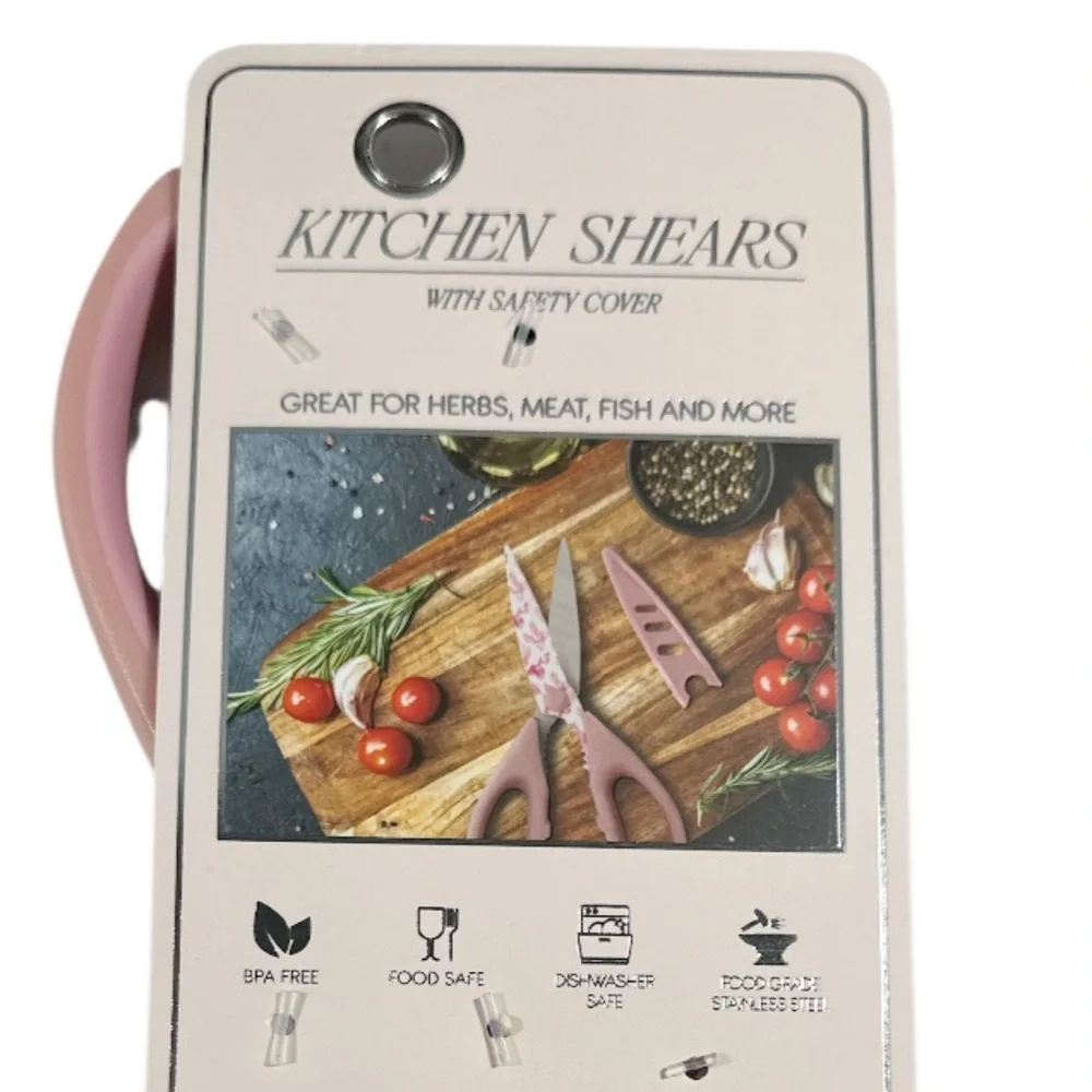 NEW Gourmet Kitchen PINK BOW DESIGN KITCHEN SHEARS with COVER